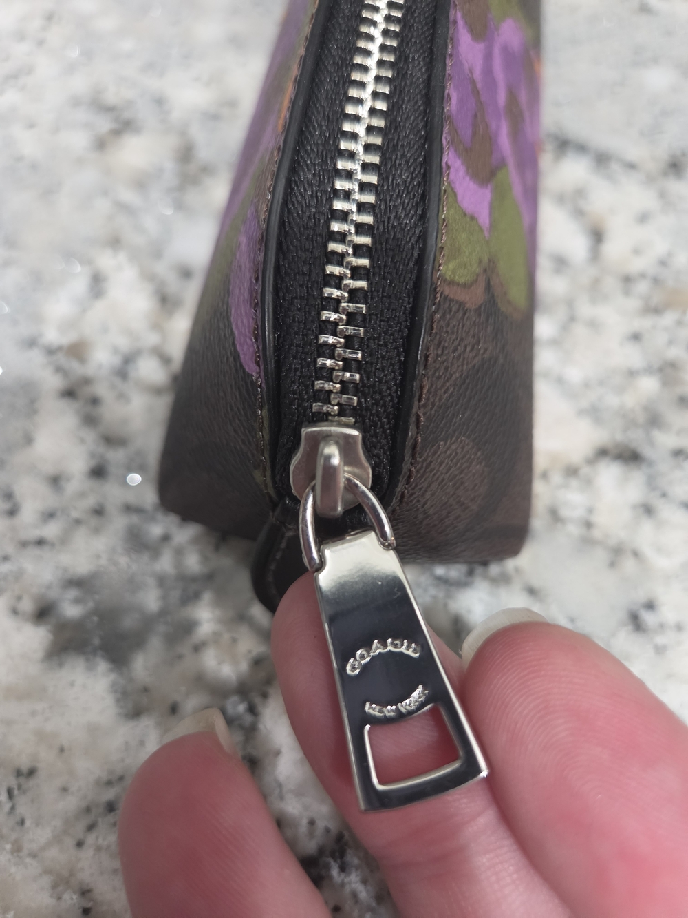 Coach Floral Print Zip Cosmetic Pouch - Purple/Brown - Picture 3 of 8
